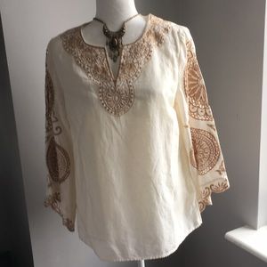 Chico cream n gold linen top new w tag size 1p